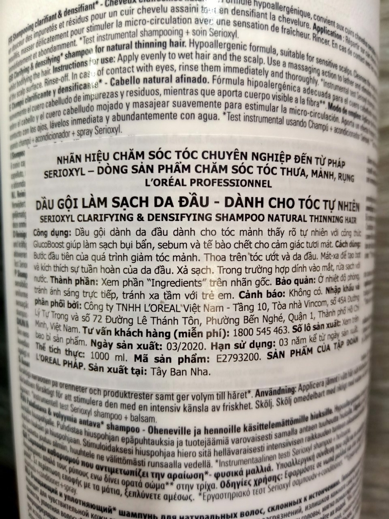 CẶP GỘI XÃ SERIOXYL L'OREAL CHĂM SÓC TÓC MẢNH, GIẢM SƠ RỐI & LÀM DÀY TÓC 1000ML 4 CẶP GỘI XÃ SERIOXYL L'OREAL CHĂM SÓC TÓC MẢNH, GIẢM SƠ RỐI & LÀM DÀY TÓC 1000ML - Ảnh 4