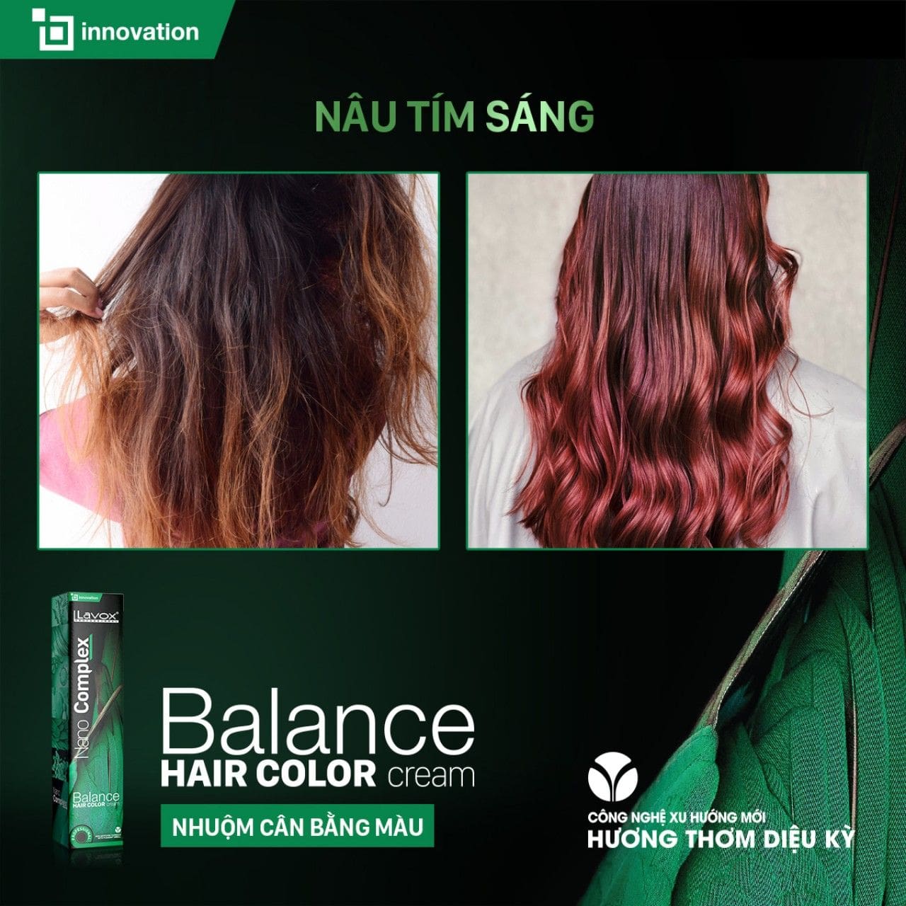 Kết quả đồng nhất tóc 2 - 3 khúc màu của thuốc nhuộm cân bằng Lavox Nano Complex