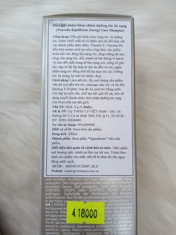 DẦU GỘI NHÂN SÂM CHỐNG RỤNG & KÍCH THÍCH MỌC TÓC NOUVELLE 250ML